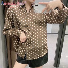 Aelegantmis Vintage Polka Dot Blouses Shirt Female Spring Long Sleeve Casual Women Green Loose High Street Chic 210607