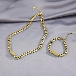 Earrings & Necklace European Women Thick Cuban ChainStainless Steel Does Not Fade Gold Plated Neckalce Bracelet Jewelry Sets