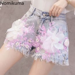 Nomikuma 3D Flower High Waist Shorts Women Casual Fashion Short Denim Pants Summer Korean Jeans Female Pantalones 3b779 210514