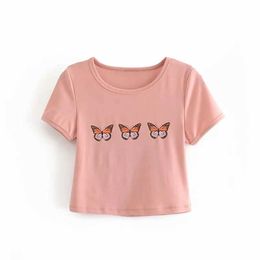 2020 Women Fashion Animal Printed Short 100% Cotton T-shirts Casual Girls Stretch O-Neck Summer Outfit Tops Y0621