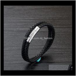 Bracelets Jewelrystyle Black And Brown Leather Weaving Bracelet Metal Buckle Fashion Aessories Bangle Jewelry Men Wristband Creative Giftsps1