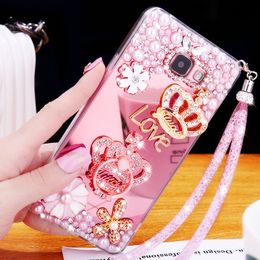 Luxury Bling Diamond Glitter Mirror Makeup Cases With Ring Stand Crown Chain Strap Case For iPhone 13 12 11 Pro MAX 8 Plus Samsung S20 S21 FE A12 A32 A22 A52 A72 A21S A31 A11