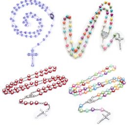 4 Styles Rosary Necklace Heart Shape Cross Pendant Religious Fashion Accessories Jewelry Gift For Girlfriend