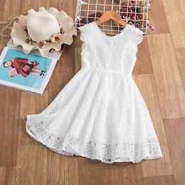 White Lace Dresses For Kids Girls Summer Sleeveless Wedding Birthday Party Princess Costume Children Bridesmaid Fairy Clothes Q0716