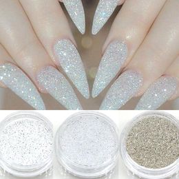 silver nails with glitter Canada - 1g Shiny Nail Glitter Sequins 3D Silver White Hexagon Sparkly Flakes Sandy Powder Dust For Manicure Nails Art Decoration