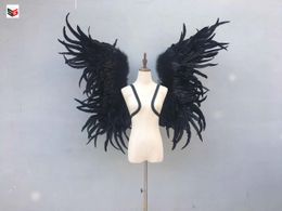 Dance background wall decor Large Black Feather Angel Wings Halloween Devil Costume series Creative photo props about 100*130CM