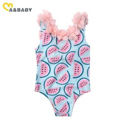 6-4Y Summer Toddler Infant Baby Kid Girls Swimsuit Watermelon Print Flower Swimwear Bathing Suit Beachwear 210515