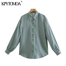 Women Fashion Colour Striped Loose Blouses Long Sleeve Button-up Female Shirts Blusas Chic Tops 210420