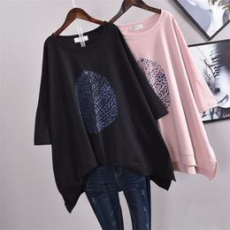 Summer Loose Plus Size Short Sleeve Women T Shirts Korea Casual Print T-shirt Plus Size Pink Blue Black White T Shirts 210406