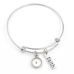 VILLWICE real mustard seed bangle bracelets faith as small as a mustard seed jewelry for christian inspirational gift X0706