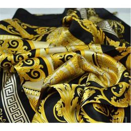 Famous Style 100% Silk Scarves of Woman Men Solid Color Gold Black Neck Print Soft Shawl Women Silk Scarf Square