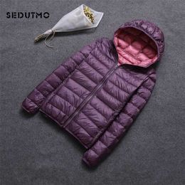 SEDUTMO Winter Duck Down Coat Women Hooded Two Side Wear Jackets Ultra Light Coat Spring Puffer Jacket ED616 211126