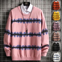 Print Sweaters Men Colorblock Patchwork Autumn Sweater Mens Pullover Casual Warm Korean Style Splice Pull Knitted Streetwear 210524