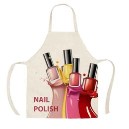 Cartoon Cute Nail Polish Cotton And Linen Apron Kitchen Household Cooking Cleaning Tools Table Skirt2514