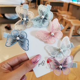 DHL FREE Butterfly Design Hair pins Cute Kids Novelty Accessories Wholesale Gauze Glitter Princess Hairpins