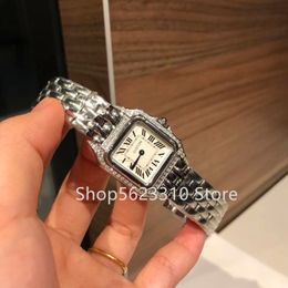 Classic Stainless steel square Dial watch panthere Ladies cz Quartz Wristwatch panther Clock Women Roman number Dial Watches 27mm