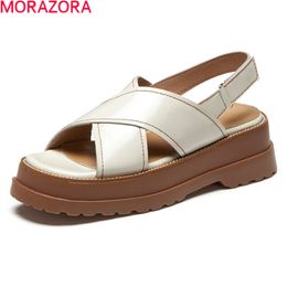 MORAZORA Big Size 34-42 Women Sandals Genuine Letaher Sandals For Woman Comfortable Thick Bottom Platform Summer Shoes 210506