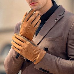 Men's Suede Gloves Plus Velvet Warm Winter Outdoor Motorcycle Riding Gloves Male Touch Screen Mittens Four Colors NR135 H1022