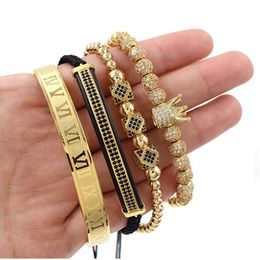 Punk Style Copper Inlaid Zirconium Bracelets Crown Diamond Ball Bracelet Rhinestones Row Crescent Combination Roman Bangle Four-piece Set