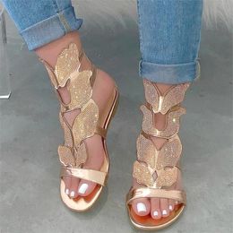 Frau Schuhe Strass Slides Sandalen Damen Damen Schmetterling Schuhe Wohnungen weiblich Sexy Mode Kristall offene Zehen Knöchel Reißverschluss Größe 43 03