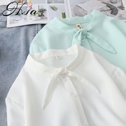 Hsa Summer Women White Shirts Turn Down Collar Solid Chiffon Shirt Blouse Long Sleeve Chic High Street Female Tops 210417
