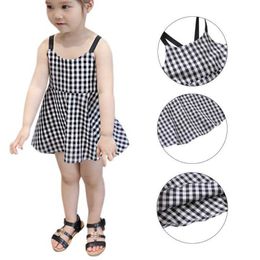 Baby Girls Summer Dress Kids Sleeveless Plaid Sling Skirts Children Princess Dresses Beautiful fashion cute dress Princess style Q0716