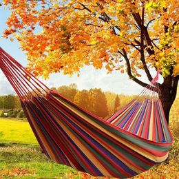 Widen Portable Outdoor Hanging Hammock Dormitory Lazy Chair Travel Camping Swing Chairs Thick Canvas Stripe Hang Bed Hammocks Double Single People TR0065