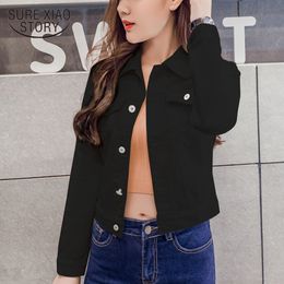 Solid Denim Jacket Women Short Overcoat Ladies Jackets Tops Long Sleeve Casual Slim White Black Jeans Top For 4866 50 210510