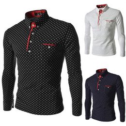 Wholesale Men Polos England Trendy Wave Point Self-Cultivation Long Sleeved Tide Polo Shirt Streetwear Male Top