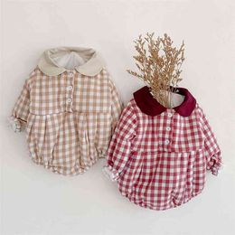 born Infant Baby Boys Girls Grid Knit Rompers Clothing Spring Autumn Kids Girl Long Sleeve Thicken Clothes 210521