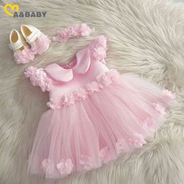 6M-6Y Kid Baby Girls Flower Wedding Dress Peter Pan Collar Tutu Dresses For Birthday Party Children's day Gift 210515