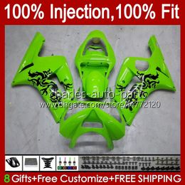 Injection Mould Kit For KAWASAKI NINJA ZX-636 ZX600 ZX 6R 6 R 600 CC 03-04 Body 8No.7 ZX 636 600CC ZX6R 03 04 ZX600C ZX636 ZX-6R 2003 2004 Fairing OEM Bodywork light green