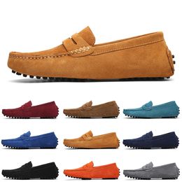 Newest Non-Brand men casual suede shoes black dark blue wine red Grey orange green brown mens slip on lazy Leather shoe