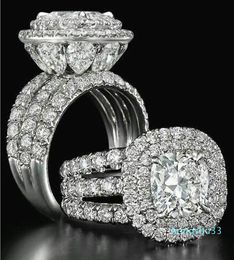 Wieck Stunning Luxury jewelry Couple Rings 925 Sterling Silver Pear Cut Emerald Multi Gemstones Wedding Bridal Ring Set