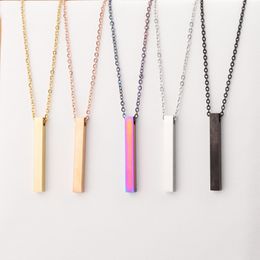 New Colorful Rectangle Pendant Necklace For Women Men Trendy Simple Stainless Steel Chain Necklaces Jewelry Gift Wholesale