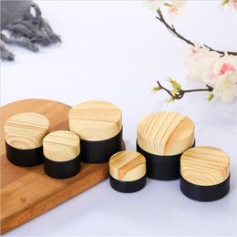 5g 10g 15g 20g 30g 50g Black Frosted Glass Cosmetic Jars Cream Bottle Refillable Packing Container with Imitated Wood Grain Lids and Inner Liner