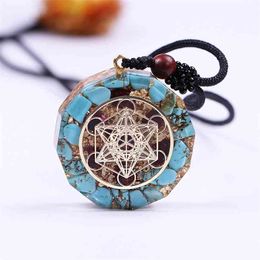 Natural Turquoises Orgonite Pendant Reiki Healing Energy Generator EMF Radiation Protection Necklace Jewellery 210721