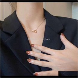 Necklaces & Pendants Jewellery Drop Delivery 2021 Pendant Temperament ~ Sparkle Diamond Circle Rose Gold Double Clasp Necklace For Women Yjwa0