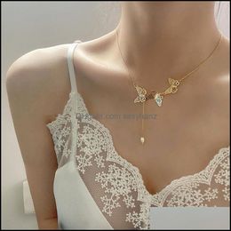 & Pendants Chokers Koran Fashion Women Butterfly Choker Necklaces Girls Sweet Joker Titanium Gold Clavicle Chain Trendy Jewellery Decoration D