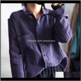 Blouses Womens Clothing Apparel Drop Delivery 2021 Women Linen Spring Autumn Vintage Shirt Ladies Retro Casual Thin Tops Female Flax Blouse S