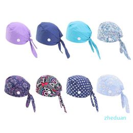 Beanies Working Scrub Cap Button Sweatband Star Paisley Floral Tie Back Bouffant Hat