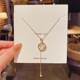 S2105 Fashion Jewelry Titanium Steel Star Mother Shell Pendant Necklace Chain Tassel Niche Design Choker Necklaces