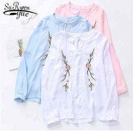 blusas mujer de moda Fashion Long Sleeve V-neck Casual Embroidery Floral Women Clothing Blouses and Shirt 5144 50 210427