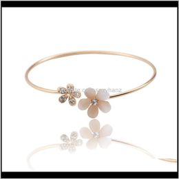 Bangle Jewellery Drop Delivery 2021 Humano Fino 2 Colours Fashion Charm Opal Crystal Flowers Open Bracelets & Bangles Gold For Women Birthday Gi