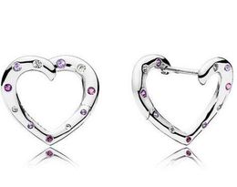 925 Sterling Silver Earring Bright Heart With Purple Crystal Stud Earring For Women pandora Wedding Gift Jewellery