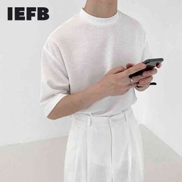 IEFB Summer Stand Collar Basic T-shirt Men's Cotton Korean Streetwear Fashion Black White Half Sleeve Tee Tops 9Y6976 210524