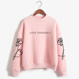 Love Yourself kpop Capless Sweatshirts outwear Hip-Hop Women Bangtan Boys Album Fake Love Turtleneck New DNA K-pop Clothes Y0820