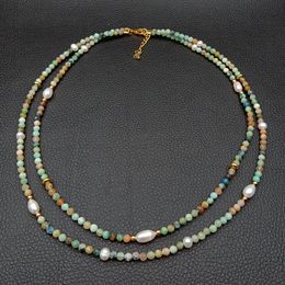 YYGEM 2 strands natural faceted Azurite Malachite white rice freshwater Pearl choker Necklace 17" cute style for women