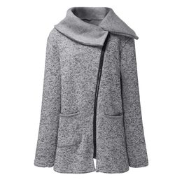Winter Coat Women Wool Warm Plus Velvet Sweater Side Zip Size Long Korean Grey Jacket Thick Slim 210428