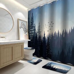 -Duschvorhänge 4 Stücke Stall Vorhang Set 72 x Zoll, rustikale Bergwaldlandschaft Kleines Badezimmer mit 12 Haken
